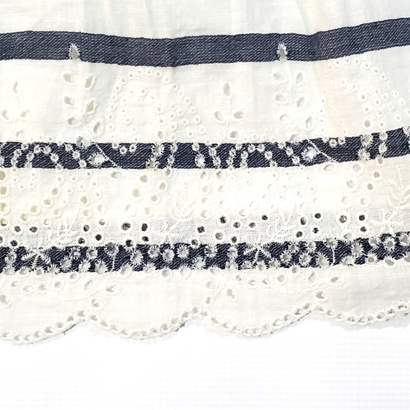 Crown & Ivy Size XL Striped Schiffli Eyelet Trim Cotton Skirt Navy Blue White - Picture 4 of 6